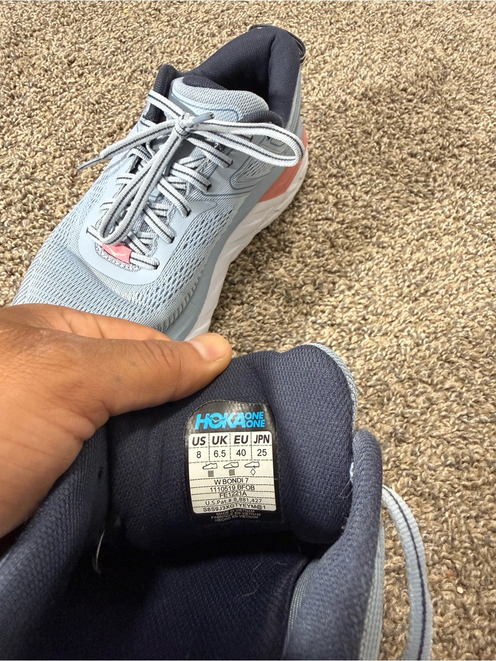 Hoka One One bondi 7 Women's Light Blue and Peach Athletic Running Shoes - Picture 6 of 6